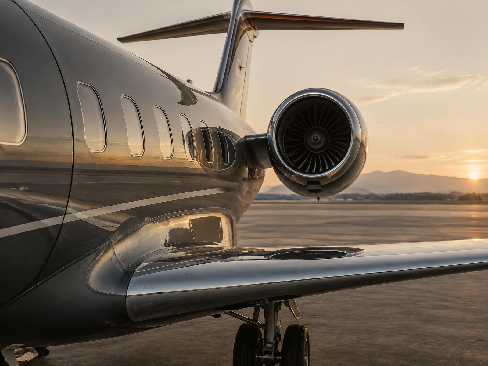 Private aircraft detail at sunset